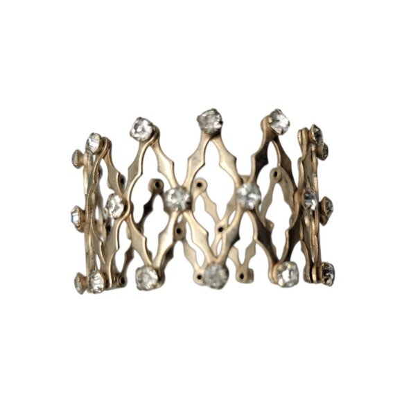 50s Expandable Ponytail Bun Holder Gold Tone VTG  Rhinestone Accent Hair Piece main image 6